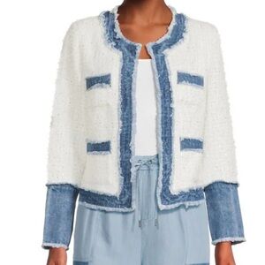 Nanette Lepore Cream and Blue Textured Blazer